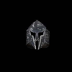 Silver Spartan Helmet Ring Oxidized Sterling Silver Men&#39;s Jewelry – Adjustable Medieval Warrior Ring – Unique Gift for Him by Bizareart