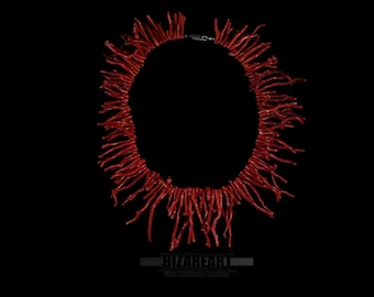Collana grande in corallo rosso mediterraneo, rami naturali, chiusura in argento 925