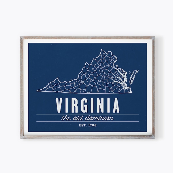 Virginia Map Print, Virginia Home, Old Dominion, Southern Home Decor, Virginia Decor, Virginia State, Virginia Wall Decor, Virginia Art