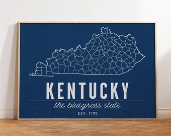 Kentucky County Map, Kentucky Print, Kentucky Decor, Kentucky Wall Art, Kentucky Home Decor, Farmhouse Decor, Modern Kentucky Print
