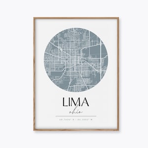 Map of Lima, Lima Ohio Map, Lima Print, Ohio Decor, Modern Map Print, City Map, Decor Ohio, Lima Decor, Ohio Map Art, Minimalist Map Art