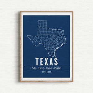 Texas Map Print, Lone Star State Poster, Texas Wall Art, Texas Poster, Texas Wall Decor, Texas Counties Map, Texas Gift, Texas Home