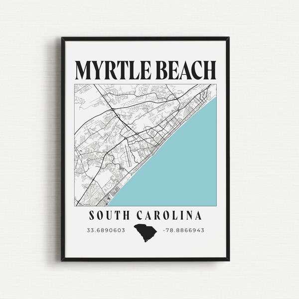 Myrtle Beach Map Decor Etsy