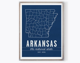 Arkansas Print, Arkansas Wall Decor, State Print, Arkansas Home, Southern Home Decor, Arkansas Wall Art, Arkansas