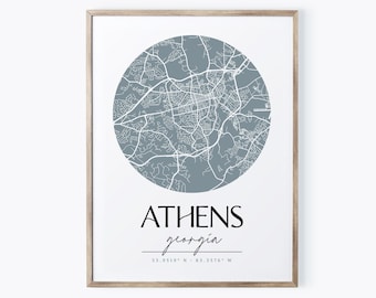 Athens Georgia Map, Athens Print, Georgia Decor, Athens, Georgia, Athens Map Print, Georgia Wall Decor, Modern Athens Map Print