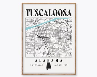 Tuscaloosa Alabama Print, Tuscaloosa Map, Alabama Decor, Tuscaloosa Map Print, Tuscaloosa Poster, Tuscaloosa Map Art, City Map, Travel Art