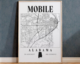 Mobile Alabama, Mobile Map, Alabama Print, Mobile Map Print, Mobile AL, City Print, Alabama Map Art, Map of Mobile Alabama, Modern Map Print