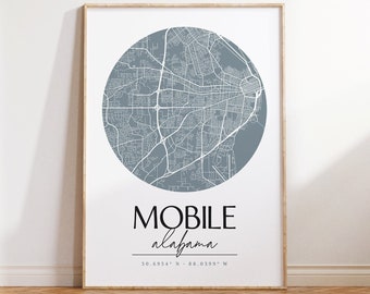 Mobile Alabama, Mobile Map, Alabama Print, Mobile Map Print, Mobile AL, City Print, Alabama Map Art, Map of Mobile Alabama, Modern Map Print