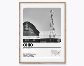 Black and White Ohio Print, Ohio Typography Print, Ohio Wall Art, Ohio Poster, Ohio Photo, Ohio Wall Decor, USA Print, Ohio State Print