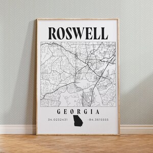 Roswell Georgia, Roswell Map, Roswell Print, Georgia Decor, Roswell Map Print, Georgia Wall Decor, Modern Roswell Print