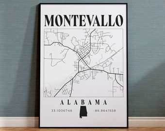 Montevallo Map, Montevallo Print, Alabama Decor, Montevallo Map Print, Montevallo, Alabama, City Print, Montevallo Map Art, Travel Art