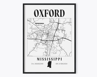 Oxford Map, Oxford Print, Mississippi Decor, Oxford Map Print, Oxford, Mississippi, City Map, City Print, Oxford Wall Decor