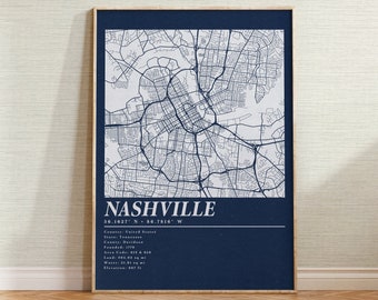 Nashville Map Print, Nashville, Tennessee, Music City Map, Nashville Poster, Vintage Decor, Nashville Decor, Nashville Wall Art