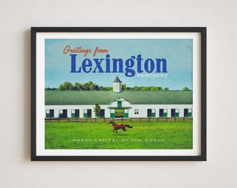 Lexington, Kentucky, Wall Art, Lexington Decor, Horse Farm Decor, Farmhouse Decor, Retro Art, Vintage Decor, Greetings from Lexington Print
