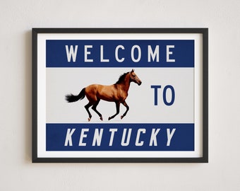 Welcome to Kentucky Print, Vintage Style Welcome Print, Retro Kentucky Decor, Retro Kentucky Print, The Bluegrass State