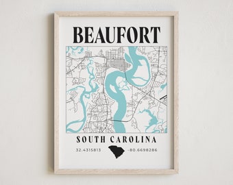 Beaufort South Carolina, Beaufort Map, South Carolina Wall Decor, Beaufort Map Print, Beaufort Print, City Map, Beaufort SC, Beaufort Print