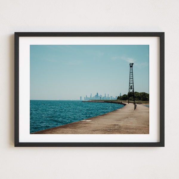 Chicago Photo, Chicago Skyline Print, Lake Michigan, Montrose Harbor Beacon, Chicago Photography, Montrose Beach, Downtown Chicago