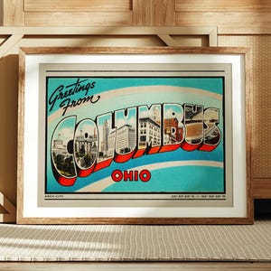 Greetings from Columbus Ohio Print, Retro Columbus Decor, Mid Century Decor, Retro Art, Vintage Decor, Columbus Poster, Nostalgic Decor