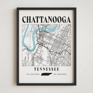 Chattanooga, Tennessee, Chattanooga Map, Chattanooga Print, Tennessee Decor, Chattanooga Wall Decor, Map Art, City Print, City Map