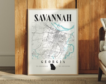 Map of Savannah, Georgia, Savannah Map, Savannah Print, Savannah Map Print, Savannah Wall Decor, Modern Print, Map Art, City Map