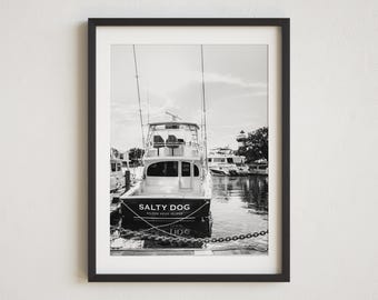 Hilton Head Island Black and White Photography, Harbour Town Lighthouse, Sea Pines, Hilton Head Photo, Boat Docked, Lowcountry Print