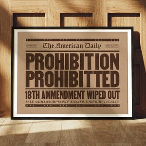 End of Prohibition Print, Speakeasy Decor, Prohibition Ends Print, Retro Bar Art, Prohibition Era Ends, Prohibition Newspaper Headline