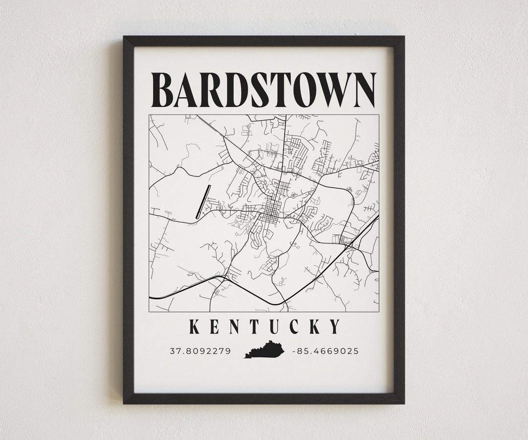 Bardstown Kentucky, Bardstown Print, Bardstown KY Map, Kentucky Map