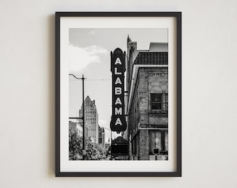 Alabama Theater, Birmingham Alabama, Downtown Birmingham, Birmingham Decor, Alabama Decor, Black and White Photography, Birmingham Wall Art