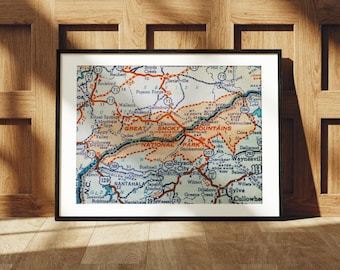 Great Smoky Mountains National Park Wall Print, The Smokies Cabin Decor, Vintage Road Map Photo