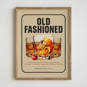 Old Fashioned Cocktail Print, Bourbon Print, Whiskey Poster, Bar Decor, Retro Wall Art, Cocktail Recipe, Speakeasy Decor, Speakeasy, Bar Art