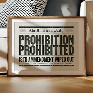 Prohibition Ends, Bar Decor, Speakeasy Decor, Prohibition Print, Vintage Style Print, Prohibition Era Ends, Prohibition Newspaper Headline