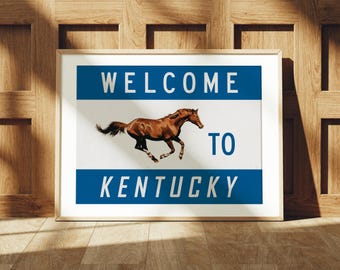Welcome to Kentucky, Retro Welcome Print, Kentucky Wall Art, Nostalgic Print, The Bluegrass State, Kentuckian Home