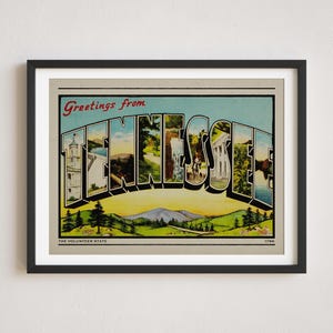 Tennessee Print, Greetings from Tennessee, Retro Tennessee Decor, Vintage Tennessee, Retro Wall Art, Vintage Decor, Tennessee Poster