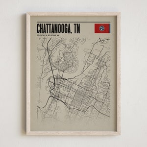 Chattanooga Tennessee Print, Modern Vintage Style Decor, Tennessee Wall Art, Vintage Style Chattanooga Art, Chattanooga Poster