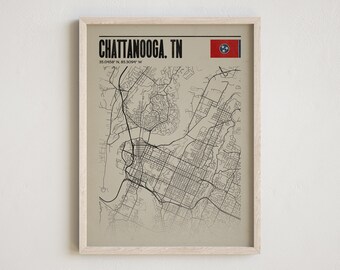 Chattanooga Tennessee Print, Modern Vintage Style Decor, Tennessee Wall Art, Vintage Style Chattanooga Art, Chattanooga Poster
