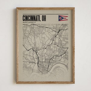 Cincinnati Ohio Print, Modern Vintage Style Decor, Cincinnati Wall Art, Vintage Style Cincinnati Art, Cincinnati City Map, Cincinnati Poster