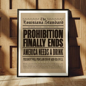 Prohibition Ends, Prohibition Poster, Bar Decor, Speakeasy Decor, Newspaper Print, Vintage Style, Prohibition Era Ends, End of Prohibition