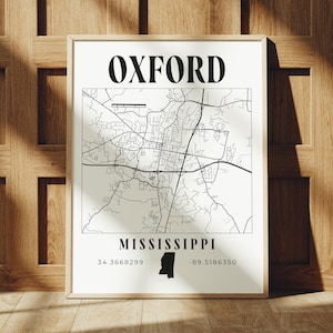 Oxford Map, Oxford Print, Mississippi Decor, Oxford Map Print, Oxford, Mississippi, City Map, City Print, Oxford Wall Decor