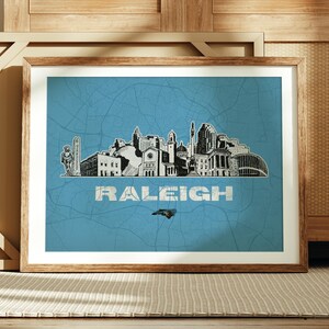 Raleigh North Carolina Print, Raleigh City Grid, Skyline Illustration, Retro Map Art, Cityscape Print, Raleigh North Carolina Landmarks