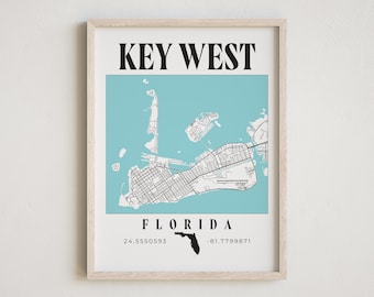 Key West Map, Key West Florida, Map of Key West, Key West Map, Key West Print, Florida Keys Decor, Key West Decor, Modern Print, City Print