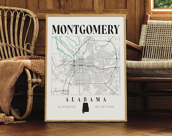 Montgomery Alabama, Montgomery Map, Alabama Decor, Montgomery Print, Montgomery City Map, City Print, Montgomery Map Art