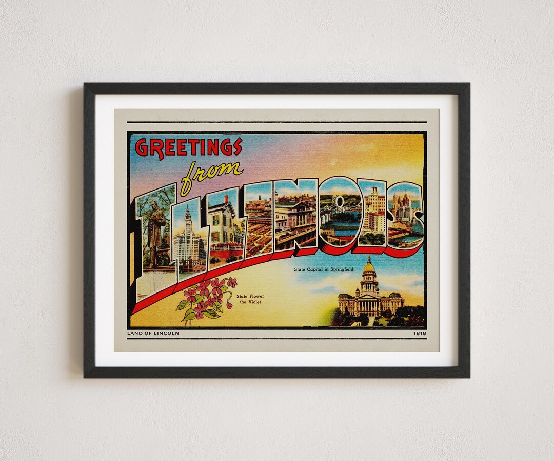 Illinois Print, Greetings From Illinois, Retro Illinois Decor, Vintage ...
