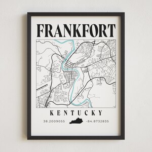 Frankfort Kentucky, Frankfort Map, Frankfort Print, Kentucky Wall Art, Kentucky Map, Frankfort Map Art, City Print, City Map, Frankfort Ky