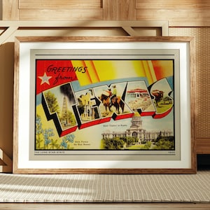 Texas Print, Texas Wall Art, Retro Texas Decor, Texas Poster, Greetings from Texas, Retro Art, Travel Art, Retro Home Decor, Lone Star State