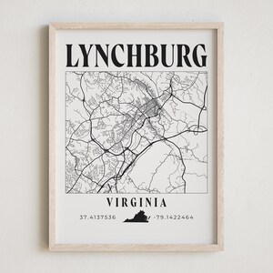 Lynchburg Virginia, Lynchburg VA Print, Lynchburg Map, Lynchburg VA Map Print, Lynchburg Street Map, Virginia Print, Modern Map