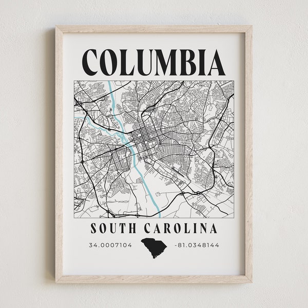 Columbia South Carolina Map, Columbia Print, South Carolina, Map Print, City Map, South Carolina Decor, South Carolina Decor, Modern Decor