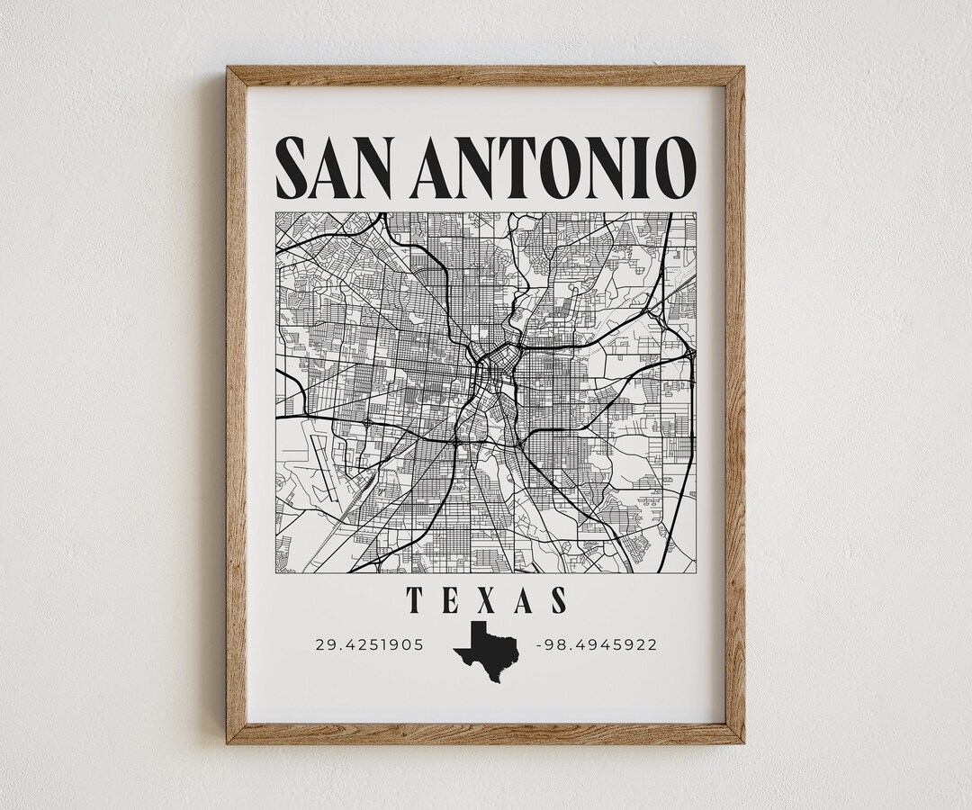 San Antonio Print, San Antonio Texas Map, San Antonio Poster, San Antonio Decor, Minimalistic ...