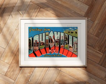 Postal retro de Louisville, Kentucky, decoración americana, arte de viajes, estilo moderno de mediados de siglo.