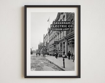 Vintage Savannah Photography, Savannah Georgia, Retro Savannah Decor, Black and White Photography, Down, Broughton Street, Historic Wall Art