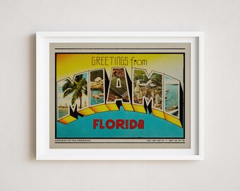 Miami Print, Greetings from Miami, Retro Miami, Vintage Miami Florida Print, Retro Art, Vintage Decor, Miami Poster, Miami Florida Art